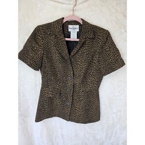 Danny & Nicole‎ Leopard Print Short Sleeve Blazer Jacket Brown Black Womens 8P